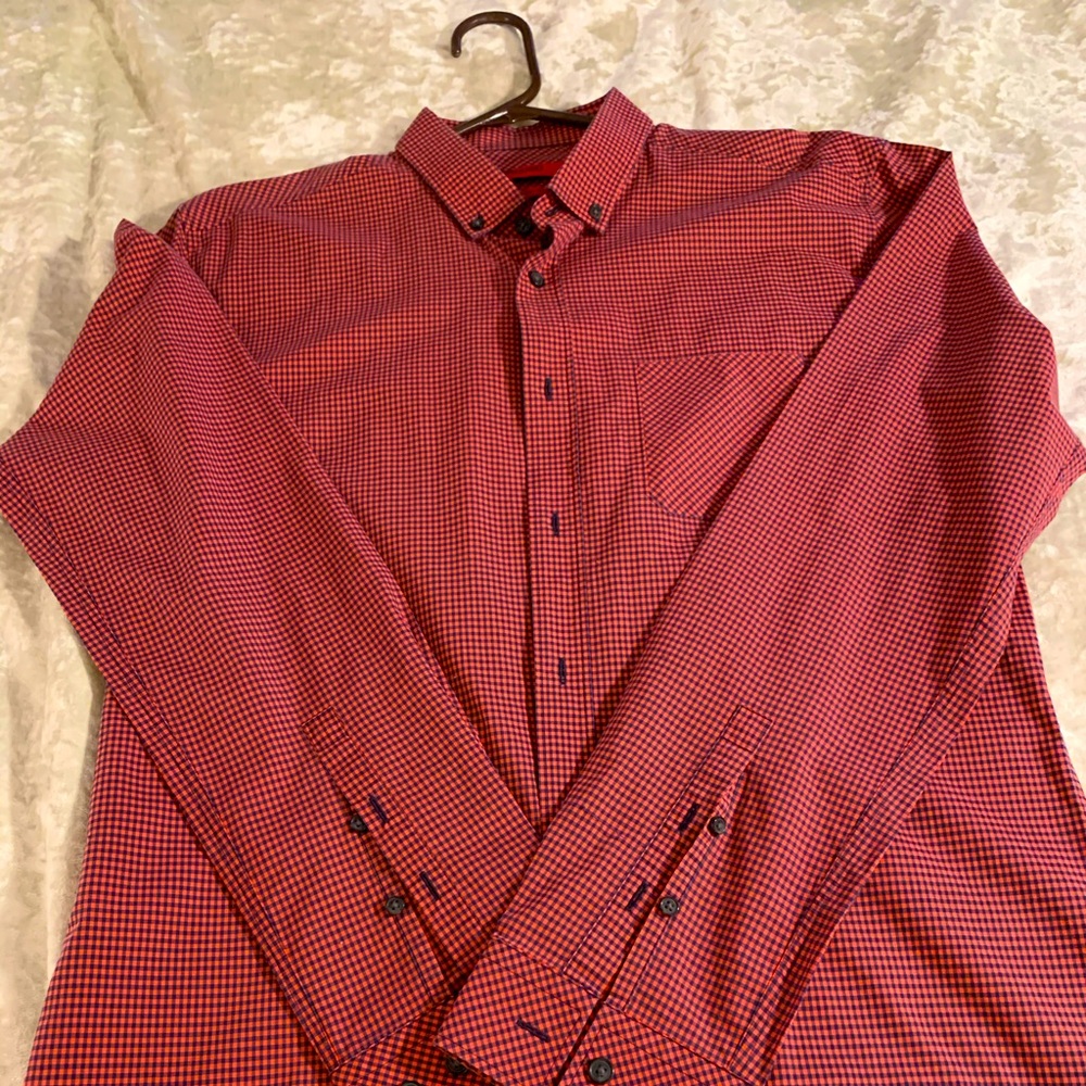 Hugo Boss Salmon/Navy Checkerboard Oxford